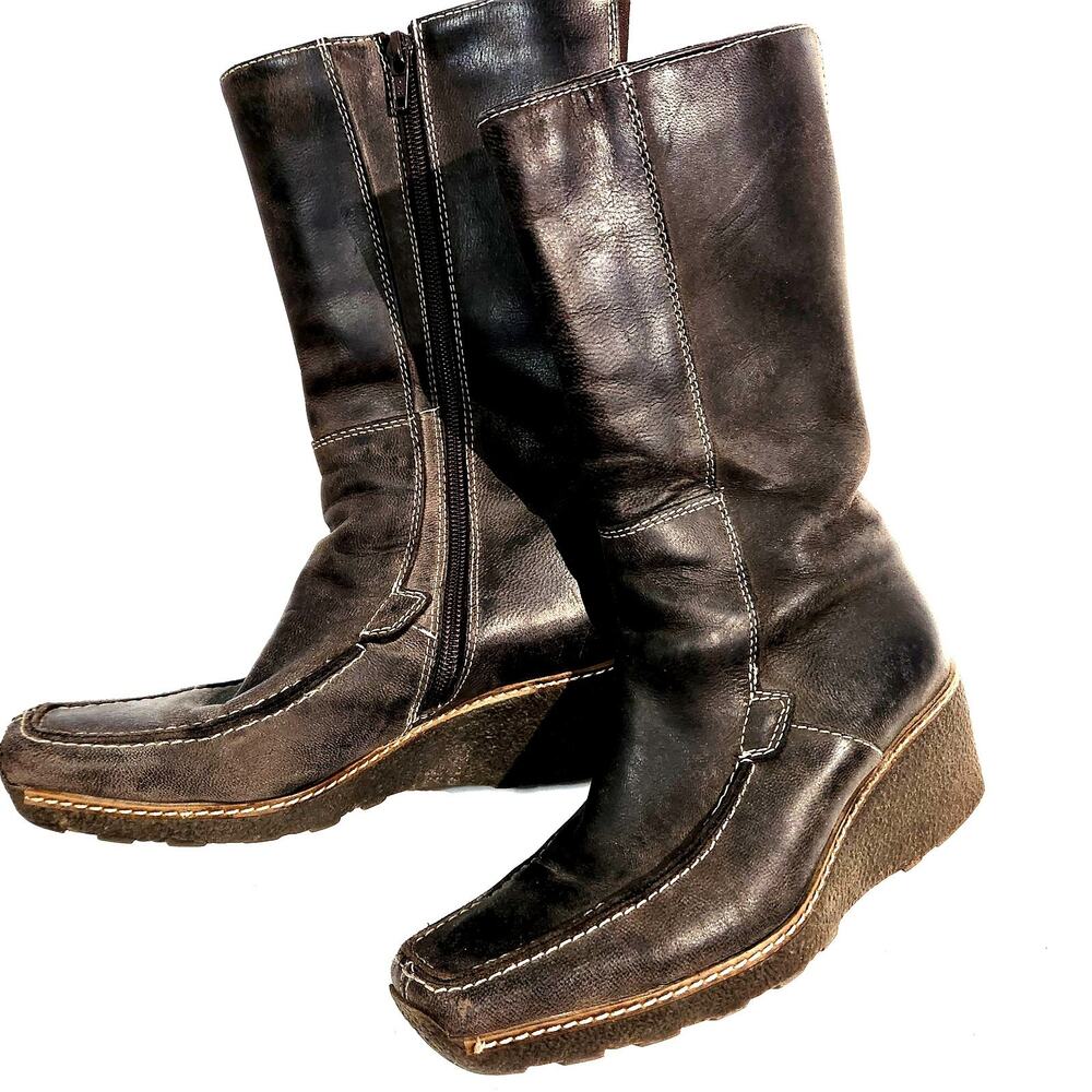 I Love Italian Shoes Leather Boots Size EU 36 (US appx. 6) Brown, Wedge Heel